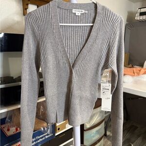 Good American Gray Ribbed Cardigan